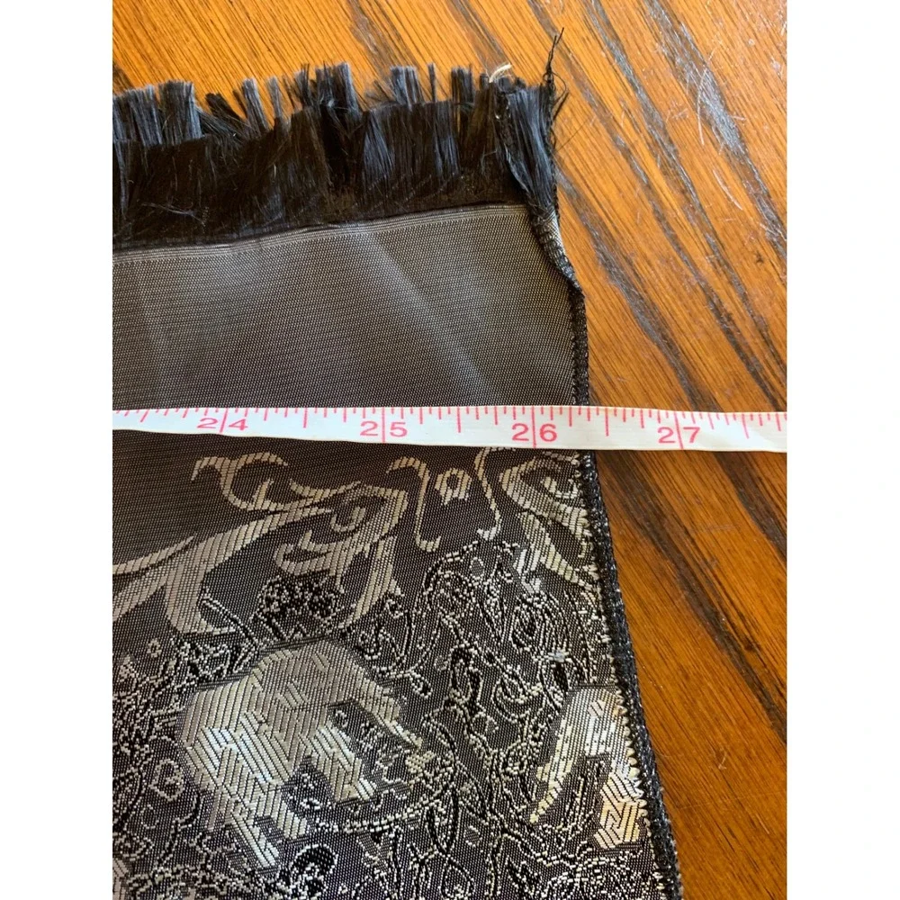 Vintage Elephant Print Silk Scarf Silver Grey Black Jacquard Paisley Shawl Wrap